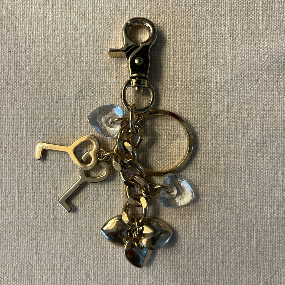 Kathy Van Zeeland Gold Keychain with Heart Charms